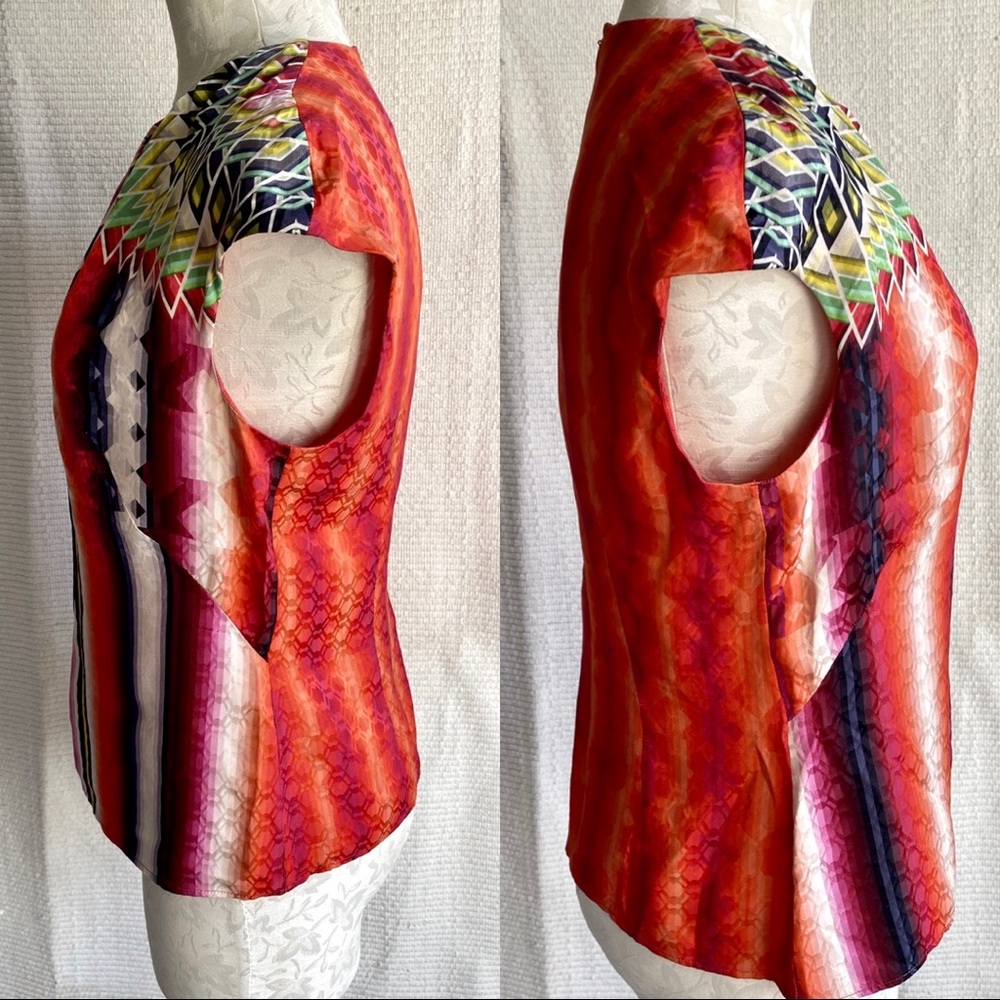 Peter Pilotto Silk Geometric Print Sleeveless Top - Picture 4 of 8